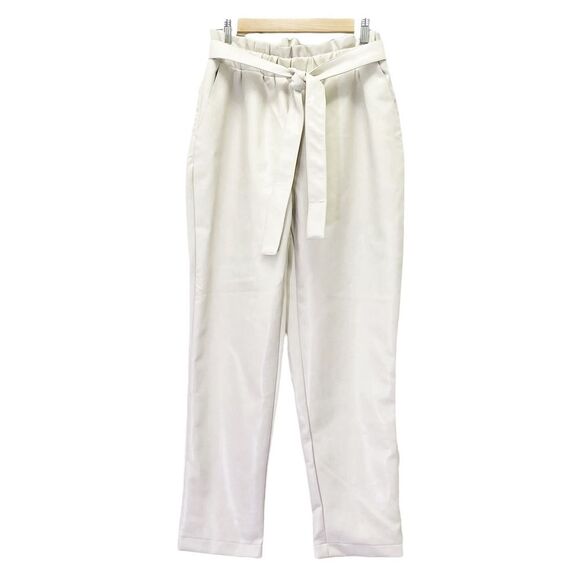 NWT Bagatelle Faux Leather Pants in Natural Cream Size Small Tie Waist Neutral - Picture 2 of 15